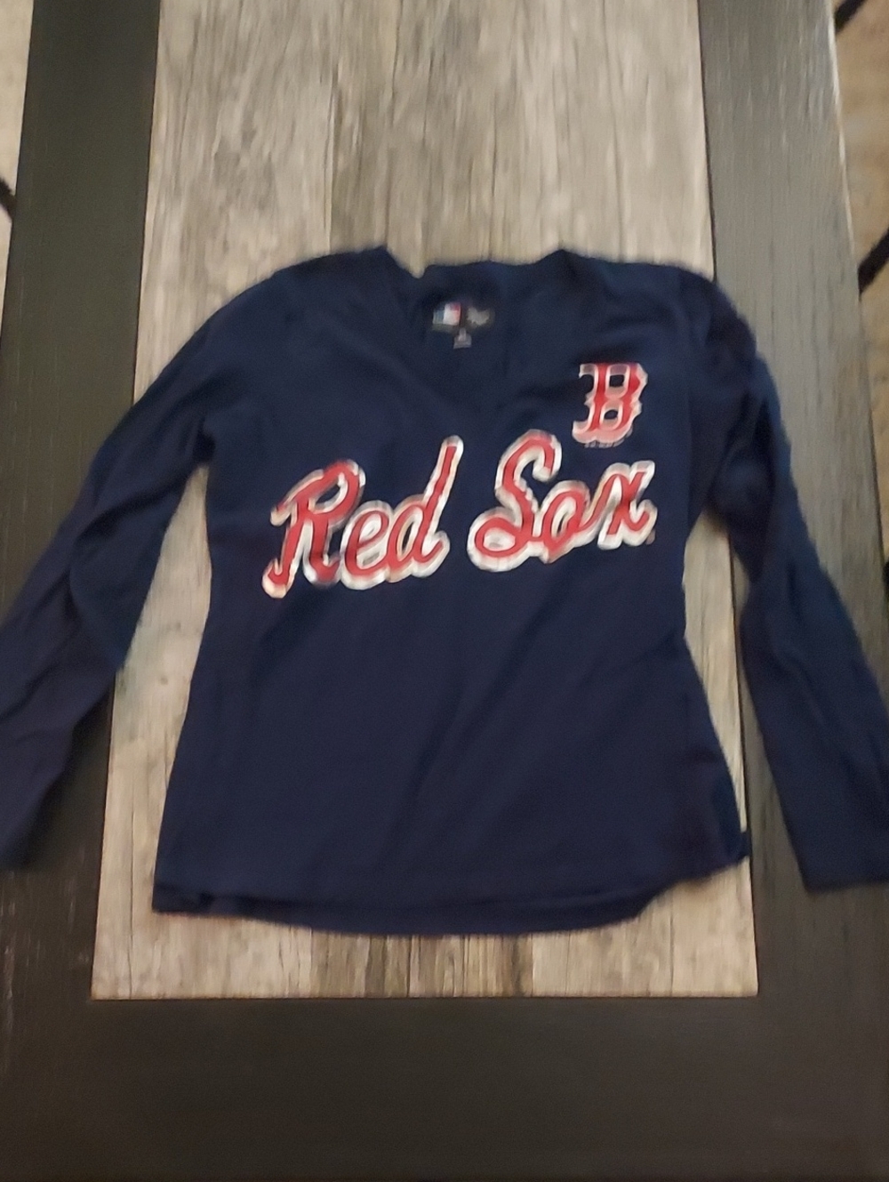 Genuine MLB Merchandise Navy Long-Sleeve Red Sox Team Tee with Red & White Logo